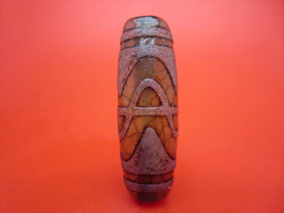 【チベット火供天珠】六辨蓮花天珠約39×13mm【一点物】