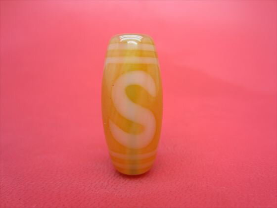 【チベット紅玉髄天珠】虎牙金銭鈎天珠カーネリアン約30×13mm【一点物】