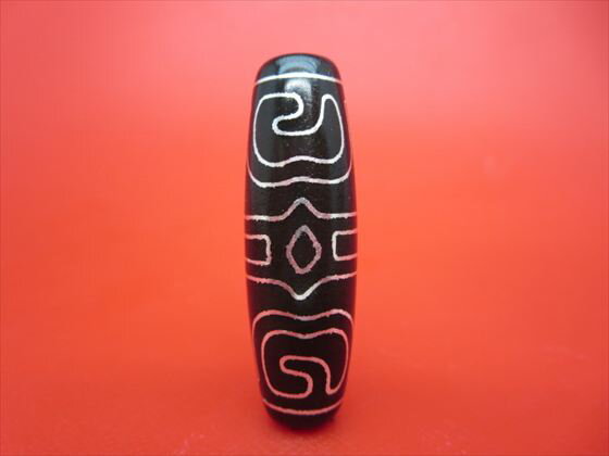 【チベット銀線天珠】蓮師法帽天珠約40×12.3mm【一点物】