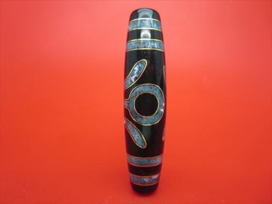 【チベット銀線天珠】大人天珠約58×14mm【古銅】【朱砂入り】【一点物】