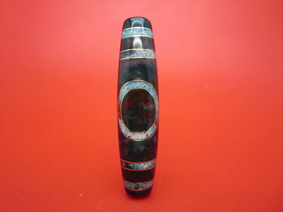 【チベット銀線天珠】天地天珠約58×14mm【古銅】【朱砂入り】【一点物】