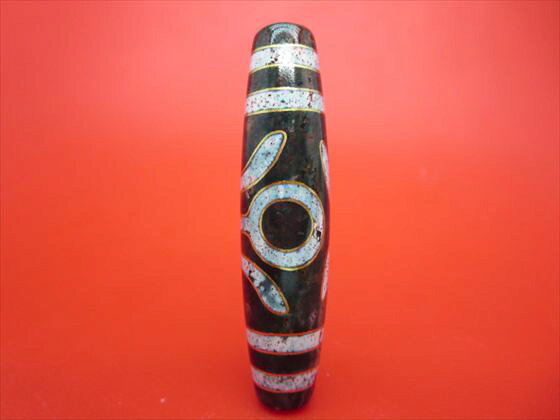 【チベット銀線天珠】大人天珠約58×14mm【古銅】【朱砂入り】【一点物】