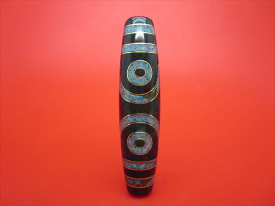 【チベット銀線天珠】三眼天珠約58×14mm【古銅】【朱砂入り】【一点物】