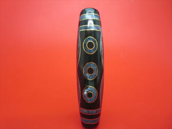 【チベット銀線天珠】十三眼天珠約58×14mm【古銅】【朱砂入り】【一点物】