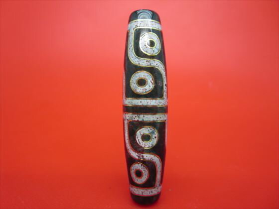 【チベット銀線天珠】十二眼天珠約58×14mm【古銅】【朱砂入り】【一点物】