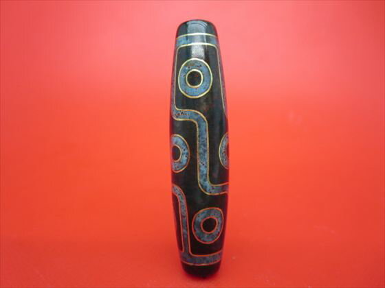 【チベット銀線天珠】九眼天珠約58×14mm【古銅】【朱砂入り】【一点物】