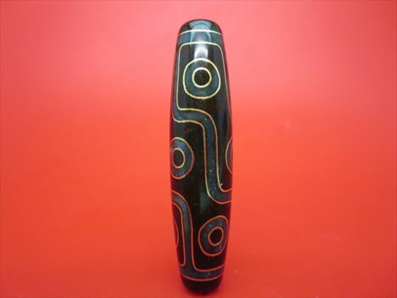 【チベット銀線天珠】九眼天珠約58×14mm【古銅】【朱砂入り】【一点物】