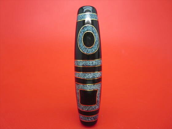 【チベット銀線天珠】雙天地天珠約58×14mm【古銅】【朱砂入り】【一点物】