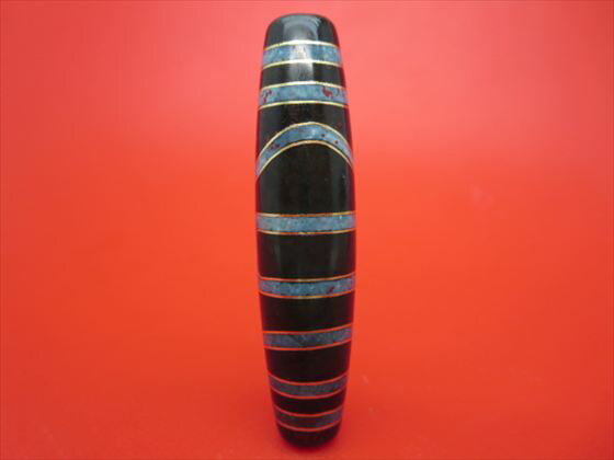 【チベット銀線天珠】息増懐珠約58×14mm【古銅】【朱砂入り】【一点物】