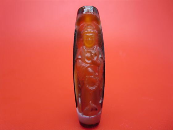 【チベット彫刻天珠】寶瓶観音天珠約47×13mm【一点物】