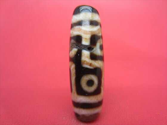 【六眼紅朱砂天珠】約39×12mm【水晶入り】【一点物】