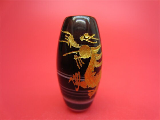 ※キズあり※【チベット高級天珠】手彫り龍神天珠黒縞メノウゴールド【一点物】