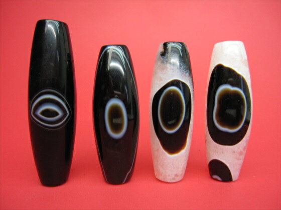 【チベット高級天珠】羊眼板珠・天眼珠【水晶入り・4粒SET】【一点物】