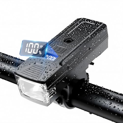 2025最新の強化版光センサー 自転車 ライト 高輝度 明るい 自動点灯 自転車ヘッドライトLED残量表示 4..