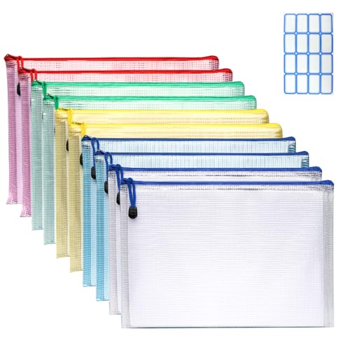 ジッパー式ファイル袋 クリアファイル a5 ファイル 書類ケース メッシュファイルバッグ 10個入り5色 メ..