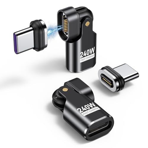 AUFU 240W対応 マグネット USB C 変換アダプタ 16Pin L字型 180°回転 Type-C 変換アダプタ5A急速充電 データ転