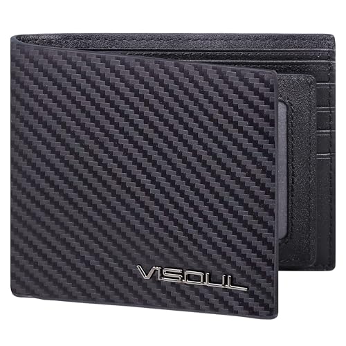 [VISOUL] 財布 カーボンレザー 12枚カード収納 本革 財布メンズ 二つ折り 免許証入れ 超薄型 大容量 牛革 札入れ 小銭入れなし 2