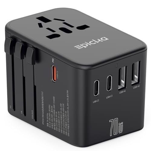 EPICKA 70W PD 急速充電 海外 変換プラグ 全世界対応 C/BF/O/Aタイプ マルチ変換プラグ 3つUSB-Cと2つUSB-Aポー EPICKA 70W PD 急速充電 海外 変換プラグ 全世界対応 C/BF/O/Aタイプ マルチ変換プラグ 3つUSB-Cと2つUSB-Aポー