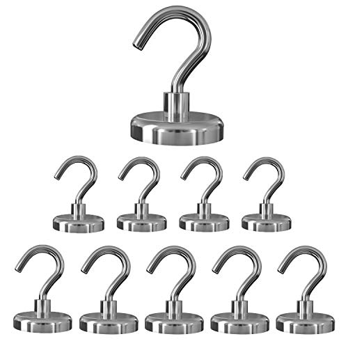 超強力 マグネットフック Cosego 10個入 垂直耐荷重18kg 金属製 直径2.0cm 磁石付き キッチン用 オフィ..