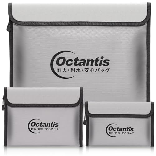 Octantis 耐火バッグ 耐火・耐水収納のプロ監修・防爆・防災 大容量 防火袋 3サイズ A4 収納 ファスナ..