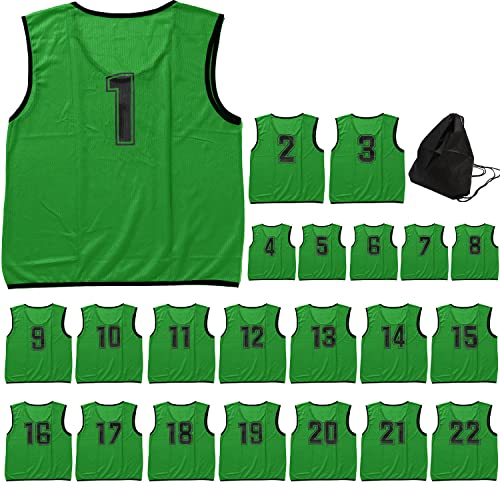 [ロジック] ビブス 子供用 大人用 セット 10色展開 ゼッケン 収納バッグ付き 番号入り メッシュ 30日付き サッカー バスケ フットサル