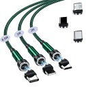 マグネット充電ケーブル 7ピン接点 データ通信 & 3A急速充電 USBケーブル 3本セット & 6個コネクター 480Mbp転送 540°回転