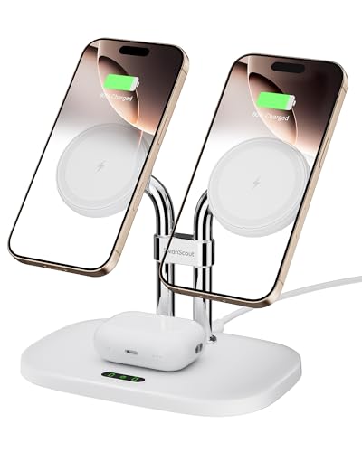iPhone 17/16対応 ワイヤレス充電器 2台、マグセーフ iphone 充電スタンド 2台同時、マグネット式