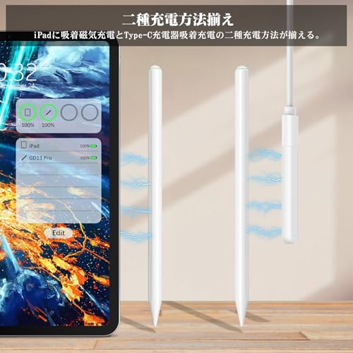 Bettdow GD13Pro スタイラスペン ワイヤレスチャージ+Type-C急速充電 ショートカットキー対応 iPad専用タッチペン Blu