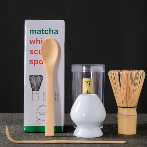 Yoseka 茶道具 茶せん 100本立・くせ直し・茶杓・茶さじ お抹茶 4点セット 茶筌 茶しゃく 百本立（ホワイト）