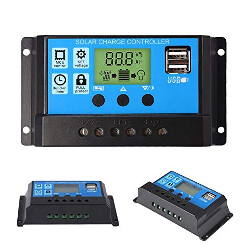 ICQUANZX ソーラーチャージャーコントローラー 30A 12V/24V LCD 充電コントローラー 電流ディスプレイ ..