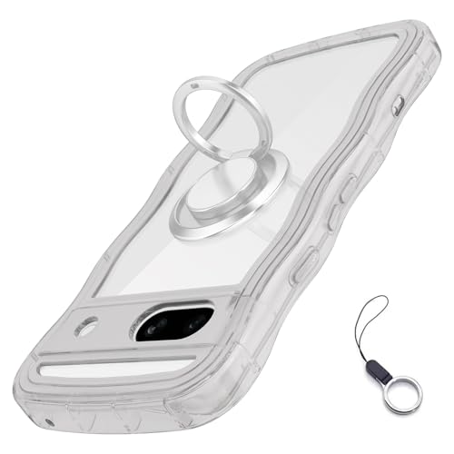 Google Pixel 9a用ケースクリア リング付き グーグルピクセル 9aウェーブ 純透明 携帯ケース マグセフ 可愛い ケース [シルバ