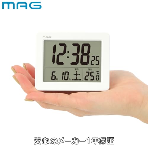 MAG(マグ) 目覚まし時計 置き時計 小型 小さい デジタル 温度計 カレンダー 電子音 アラーム スヌーズ ライト ホワイト ブリム T-7 [3]