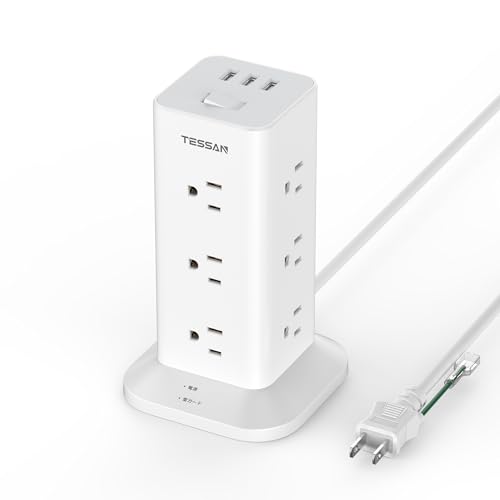 電源タップ タワー 延長コード 2m TESSAN 12個AC コンセント 3USBポート OAタップ テーブルタップ 蛸足コンセント 雷ガード 電源タップ タワー 延長コード 2m TESSAN 12個AC コンセント 3USBポート OAタップ テーブルタップ 蛸足コンセント 雷ガード