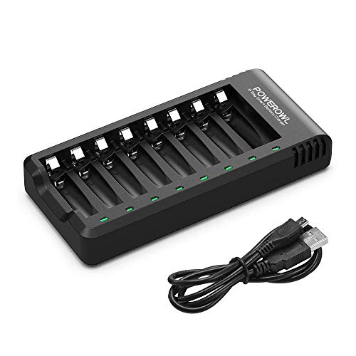 POWEROWL 急速充電器 単3・単4形 8本同時充電 ニッケル水素/ニカド充電池に対応 電池寿命を効果的に向上させる定電流定電圧充電 黒