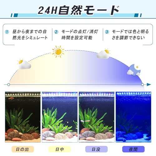 サンフラワーJapanのhygger 水槽ライト 60-75CM対応 24/7自然モード 時間設定 6/10/12Hタイマー 7色ライト+フルスペクトル RGB 5段階｜アングル3