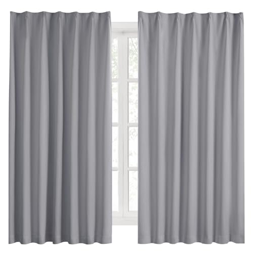 Curtain Rails - Hansleep カーテン 1級遮光 2枚組 断熱 防寒 防音 省エネ 厚手 無地 おしゃれ 洗える 寝室 リビング用 (ライトグレー 幅100