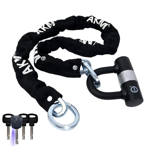 AKM バイクロック高い耐切断性極太チェーンロック φ(直径)10mm×1200mm U字ロック付き 自転車原付オートバイク