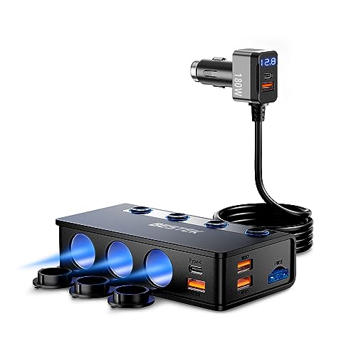 BESTEK シガーソケット 180W 3連 車 USB 増設 カーチャージャ 車載充電器 シガーライターソケット 3ポート PD36W/65W