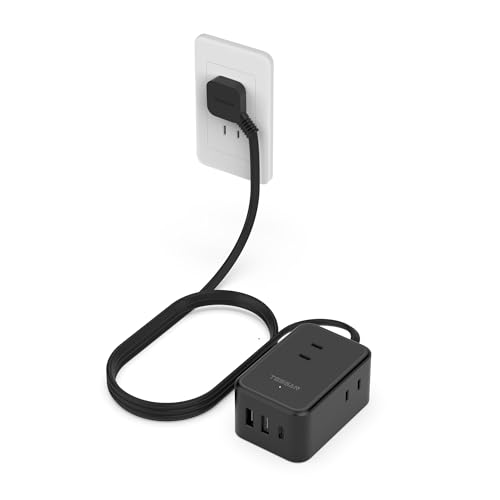 延長コード 2m 黒 薄型 電源タップ usb コンセントタップ たこあしコンセント テーブルタップ TESSAN 3個AC 1個タイプC 2個