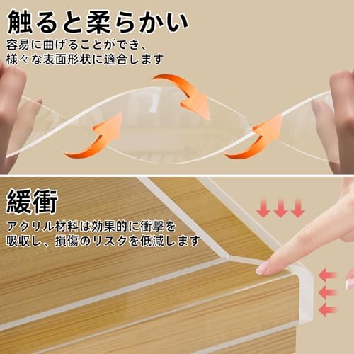 COUMENO 透明コーナー保護、家具コーナー保護対策家具保護テープ家庭用保育園幼稚園教室安全対策長さ3m、幅40mm、厚さ2mm