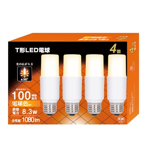 General Light Bulbs - LED電球 T形タイプ 口金直径26mm t型 8.3W 100W形相当 電球色相当 1080 lm 高演色 Ra90 広配光タイプ 一般電球