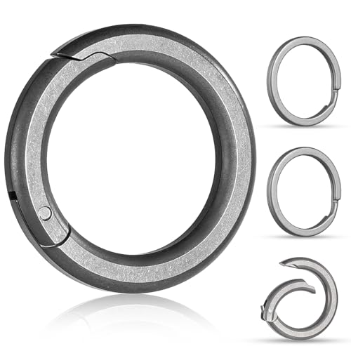 [TISUR] 丸型 カラビナ キーホルダー小型 おしゃれ 車キーリング 鍵 収納 (チタン グレー丸型カラビナ+チタンキーリン2個)