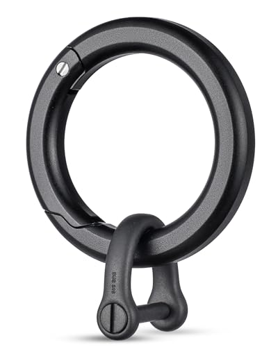 [TISUR] 丸型 カラビナ キーホルダー小型 おしゃれ 車キーリング 鍵 収納(アルミ ブラック丸型カラビナ+ステンレスDリング1個)