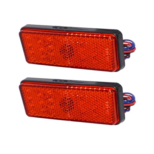 レッド/-/-・Color:レッド・パッケージ個数:2・パッケージ内容LEDリフレクター レッド 2個入り・製品詳細サイズ（L*W*H）：約89mm×35mm×9.5mm / 配線：約350mm / 重量：約40g / 電圧：12V / 材質：ABSプラスチック / 反射距離：約300?500メーター / 発光色：レッド・視認性UP24連LEDを搭載して、夜間の視認性を向上させ、夜間走行時の安全に運転を確保できます。・広い適合性このオートバイのテールブレーキライトは、テールブレーキライト、ターンシグナルライトとして使用することができます。オートバイ、スクーター、ATV、モペット、自転車などのほとんどにユニバーサルフィット・簡単な取り付けマイナス-：黒線、プラス+：青線(弱光)/赤線(強光)。Reflectors-Square-24LED-RD-1pair