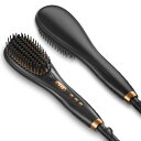 ストレートブラシ ヘアアイロン 80℃~230℃温度調節&マイナスイオン機能ブラシアイロン 火傷防止手袋付き LEDディスプレイ 16種温度調節