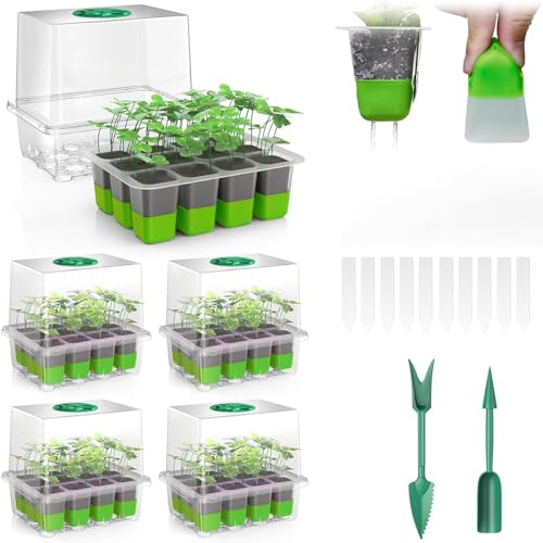 育苗ポット 5個セット 育苗箱 12穴 種子トレイ 育成ポット ソフトシリコンベース 新芽の移植が簡単 発..