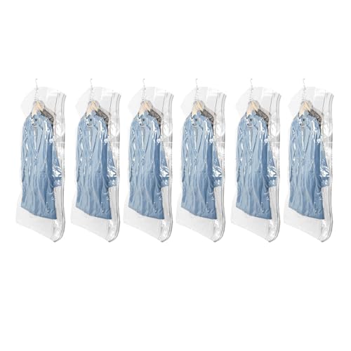 CLEVHOM 圧縮袋 吊るせる衣類圧縮袋 135 x 70cm 6枚入 吊り下げ 真空バッグ カビ ダニ対策 防塵 防湿 ..