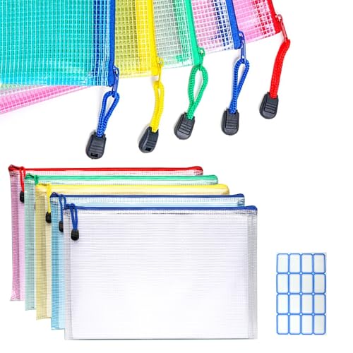 ジッパー式ファイル袋 クリアファイル a4 ファイル 書類ケース メッシュファイルバッグ 5個入り5色 メ..