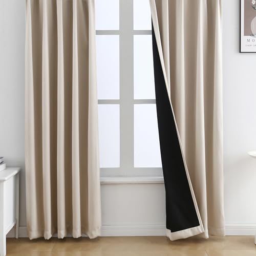 YeYeZhen カーテン 遮光カーテン 1級遮光 2枚組 黒裏地 断熱 防寒 防音 省エネ 厚手 無地 おしゃれ 洗える 寝室 リビング用(カ