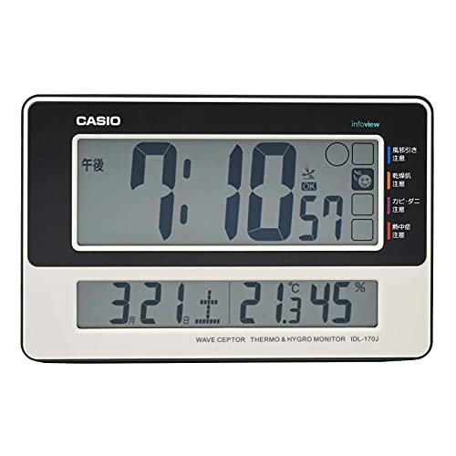 CASIO(カシオ) 置き時計 電波時計 白 デジタル 温度 湿度 カレンダー 表示 置き掛け兼用 IDL-170J-7JF